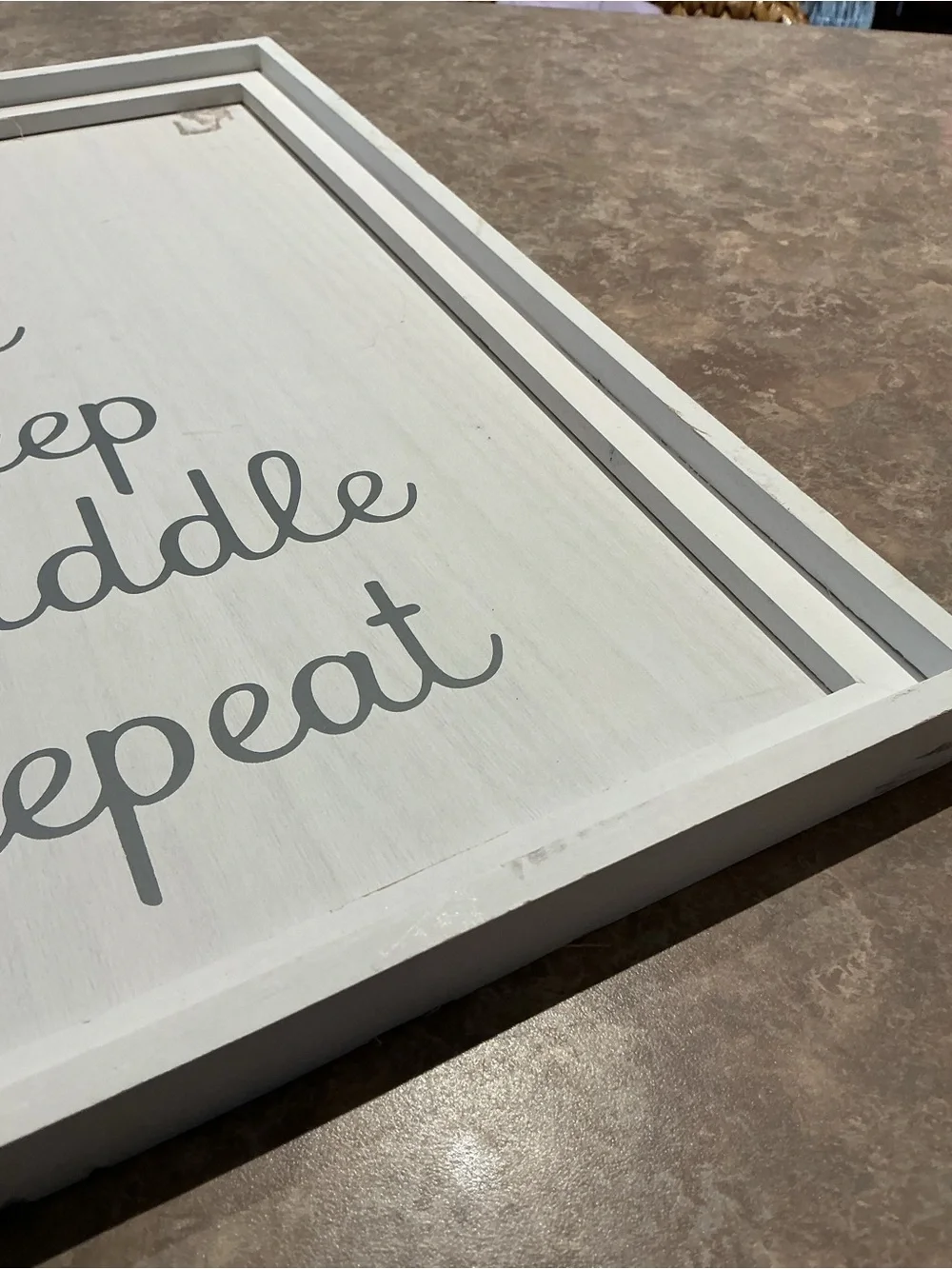 Hobby Lobby White Wall Sign with Gray Script EAT SLEEP CUDDLE REPEAT